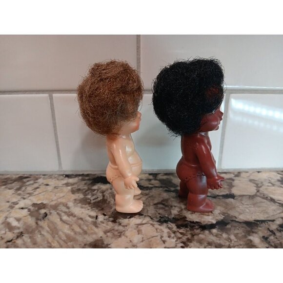 Lot Of 2 1966 EE GEE Dolls 4” EEGEE Diapers White And Black African Adorable VTG - Picture 8 of 9